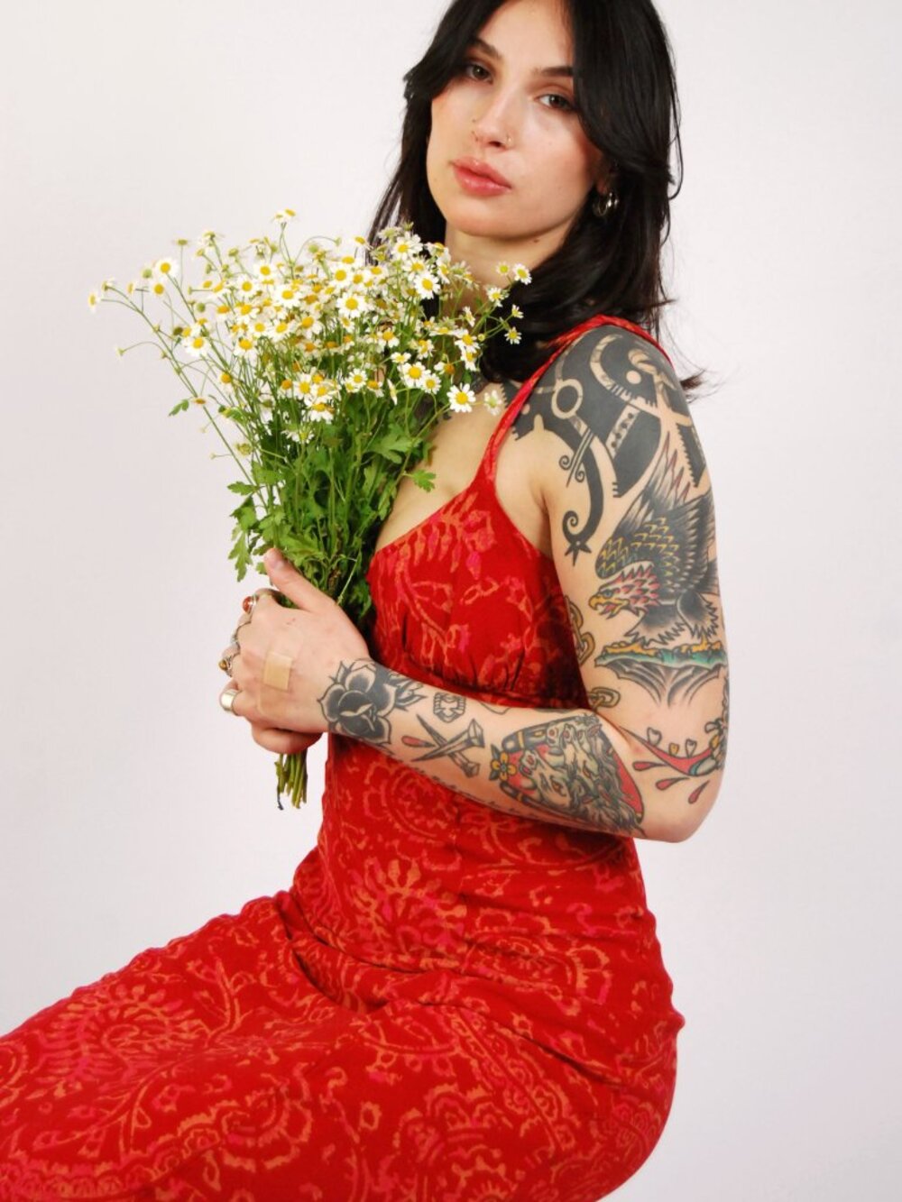 Y2K Free People Sundress (L) large red vintage maxi dress sleeveless print cute - Picture 8 of 10